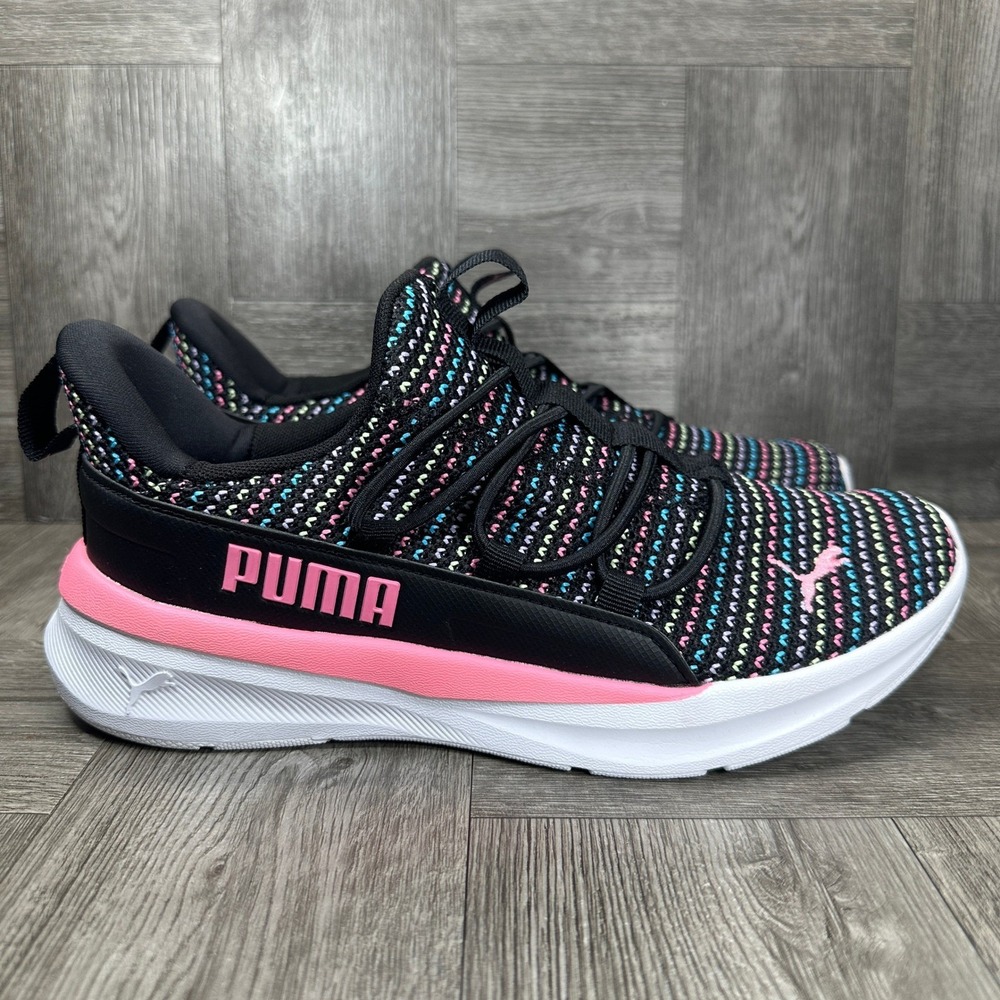 Puma Kids Slip On Sneakers Size 6.5 Black Pink Knit Athletic Shoes NEW